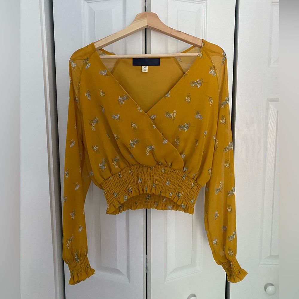 Yellow Flowery Long-Sleeve Top